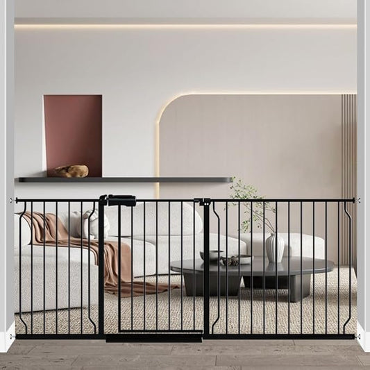 Fairy Baby Extra Wide Baby Gate 71.6-76.3 Inch Wide, Walk Through Pressure Mounted No Drill, Long and Large Tension Gate for Pet and Kids, Black