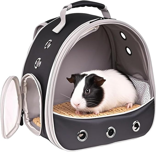 Small Animal Pet Carrier Backpack for 2 Guinea Pig, Hedgehog Carrier Portable Travel Cage with 7 Ventilation Holes, Clear Front Window and Soft Double-Sided Support and Comfy Fit Mat