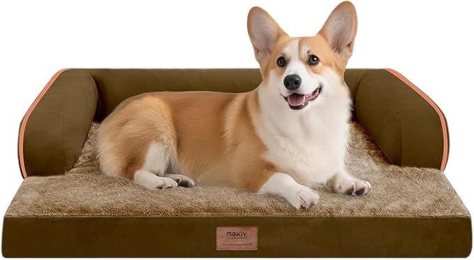 Dog Bed Medium Size Dog-Orthopedic Waterproof Bed for Dogs,Foam Couch Sofa with Washable Removable Cover & Non-Slip Bottom-Brown