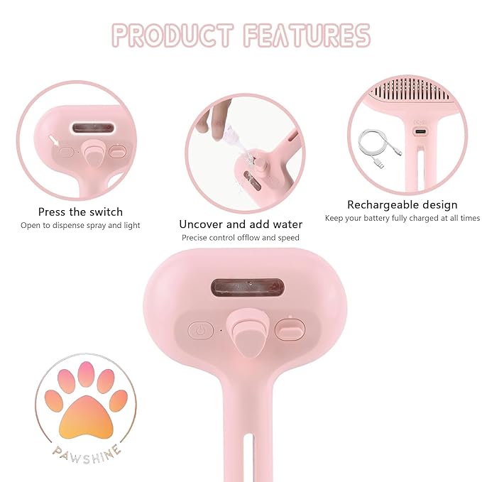 Cat steam brush – Effective Pet Brush for Indoor Cats, Steam Technology for Shedding, Mats & Grooming – Ideal cat brush indoor for Deep Cleaning (Pink)