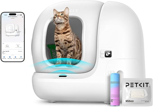 PETKIT PuraMax 2 Automatic Self-Cleaning Cat Litter Box, App Control Scoop-Free Litter Box with Safety Sensors, Odor Free & Anti-Leakage Basic Bundle Includes Trash Bags,2.4G WiFi & Low Entrance