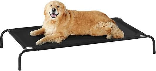 Outdoor Elevated Dog Bed, Cooling Breathable Raised Dogs Cot Beds for Large Dogs, Outside Portable Pet Hammock, Black Metal Frame, Skid-Resistant Feet, Easy Clean, Indoor Outdoor Use,51.1×31.5×7.4 in