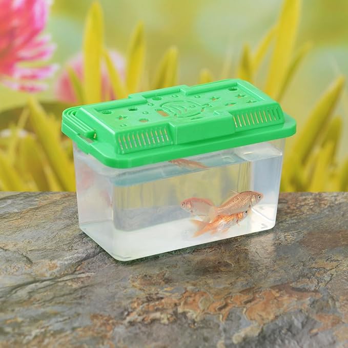 FRCOLOR Portable Plastic Turtle Tank - Transparent Aquarium Carrier Box for Small Pets Ideal for Hamsters Lizards and Fish Easy to Feed and Clean