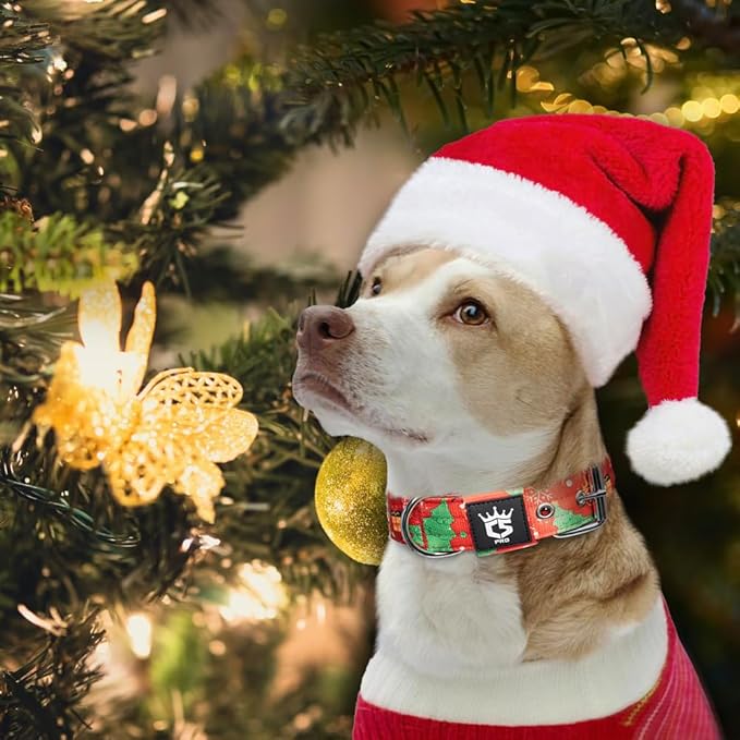 TSPRO Tactical Dog Collar 1.5 Inch Wide Thick Dog Collars with Heavy Duty Metal Buckle, Durable, Strong, Adjustable for Medium to Large Dogs (Christmas Red L)