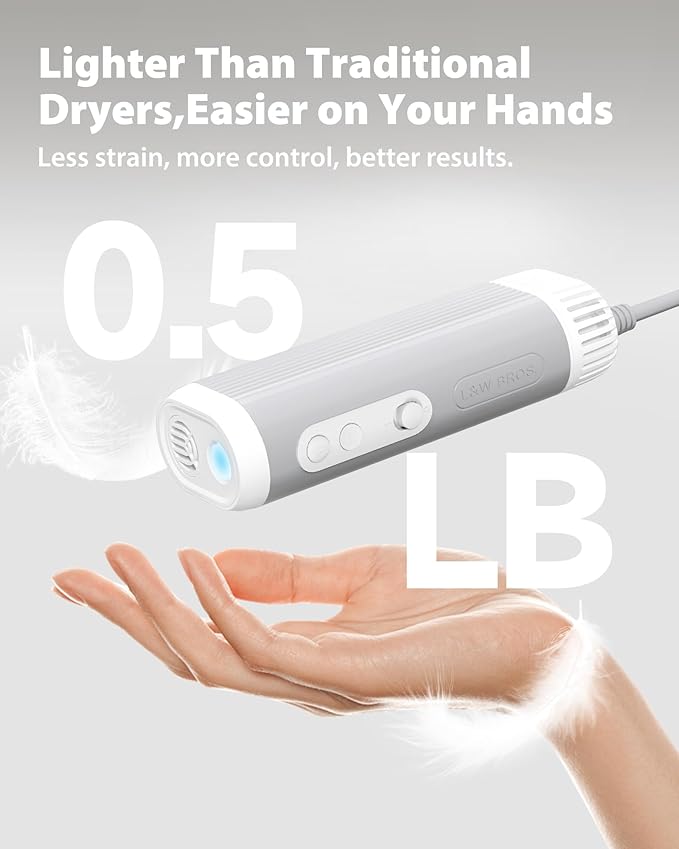 L&W BROS. Hands-Free Dog Dryer – Powerful & Professional Pet Blow Dryer for Small & Medium Dogs & Cats, Adjustable Airflow, Easy Storage, Negative Ion Technology (Gray)