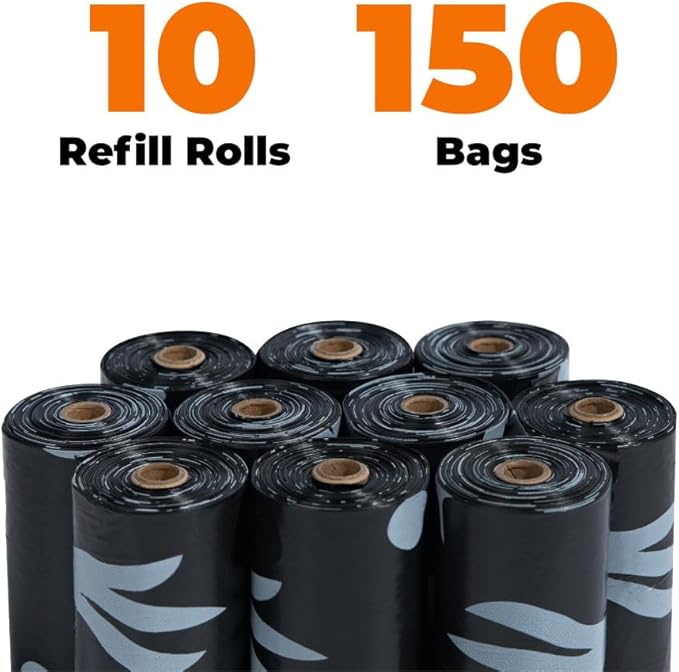 Best Pet Supplies Poop Bags for Dogs, 50% Post-Consumer Recycled Content dog waste bags on rolls, fits all poop bag holders for leashes - Black, 150 Count, Unscented