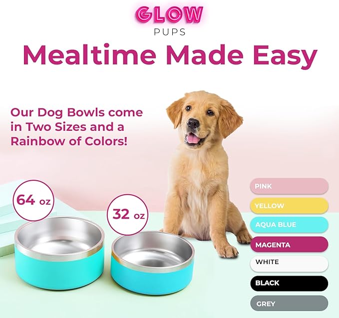 Dog Bowl, Dog Water Bowl Vacuum Insulated Stainless Steel, Non-Slip, Spill-Proof, Easy Clean, Keeps Water Cool, Cute, Stylish Pet Bowl, 64 oz, Light Blue, Modern