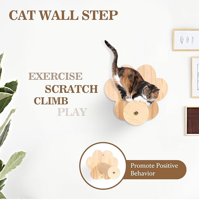 Cat Wall Shelves and Perches, Wall Mounted Cat Furniture with Hammock, Bridge, Tree, Steps and Scratching Posts, Wooden Climbing System for Indoor Large Cats and Kittens