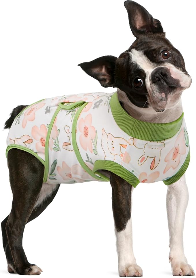 FUAMEY Dog Recovery Suit Male,Dogs Surgery Neuter Suits Puppy Spay Shirts for Female Protect Dog's Skin Anti Licking Abdominal Wounds Doggie Onesie Pet Bodysuit Alternative to Cone Rabbit Flower L