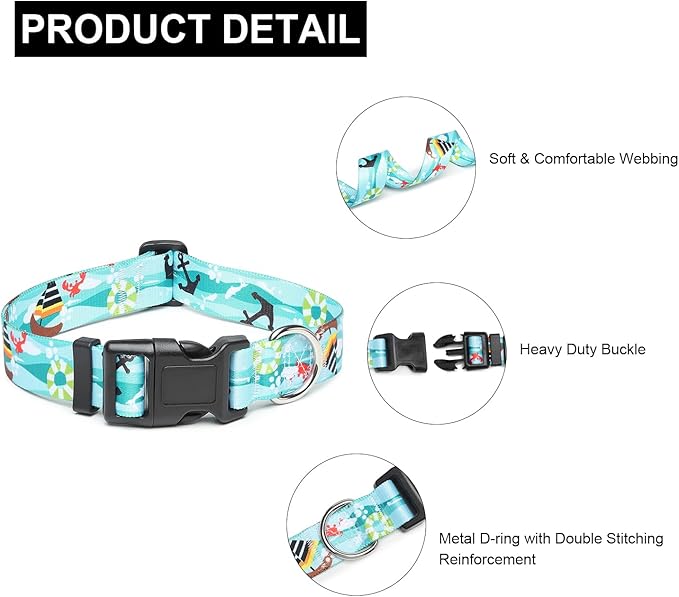 Mercano Adjustable Dog Collar - Special Design Patterns, Soft Nylon Comfortable Sturdy Pet Collar for Small Medium Large Dogs (XS, Sail)