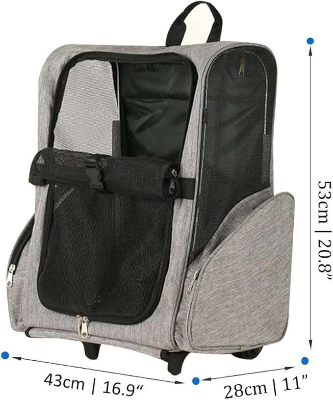 Pet Trolley Bag Cat Dog Travel Bag Portable & Breathable Pet Carrier Backpack - Lightweight Dual-Shoulder Design for Easy Travel with Your Beloved Companion Scalable Pull Rod pet Bag (Grey)