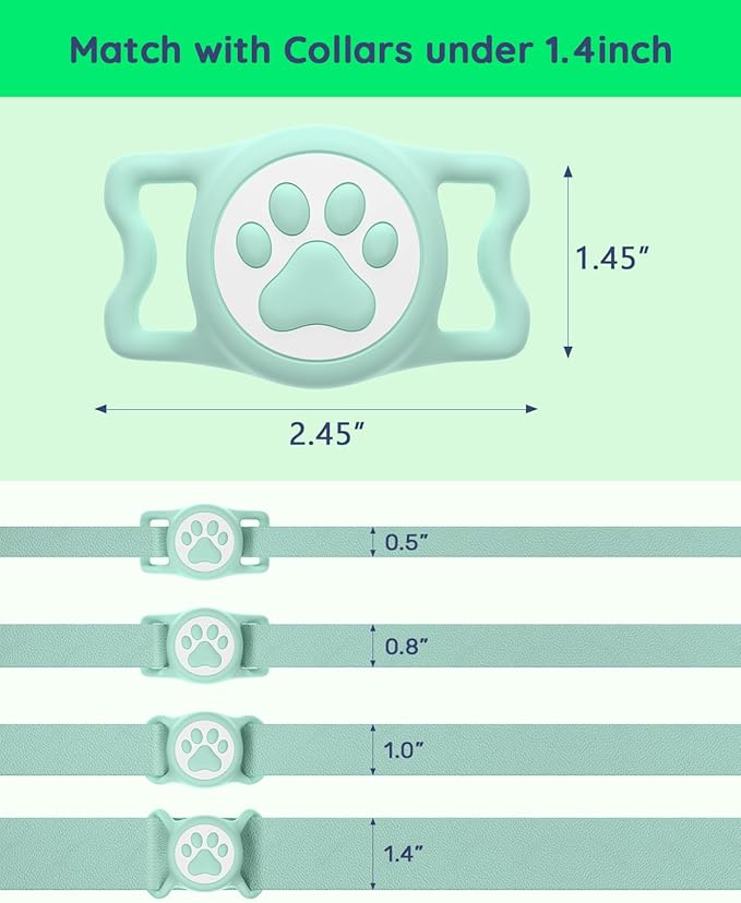 IP68 Waterpoof Dog Airtag Holder, Stretchy Silicone Full Body Covered Apple Air Tag Holder for Dog Cat Collar Fit All Width Collar (Green/Pink, 2 Pack)