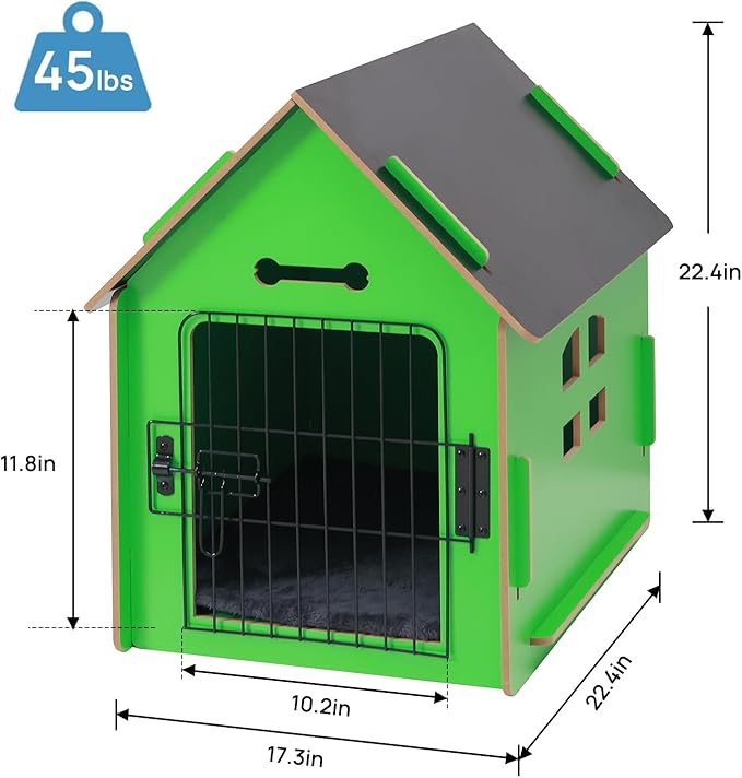 Dog House Indoor for Small Dogs or Cats, Cozy Wooden Design, Small Indoor Bed House, with Air Vents and Elevated Floor Warm Dog Cave (Green)