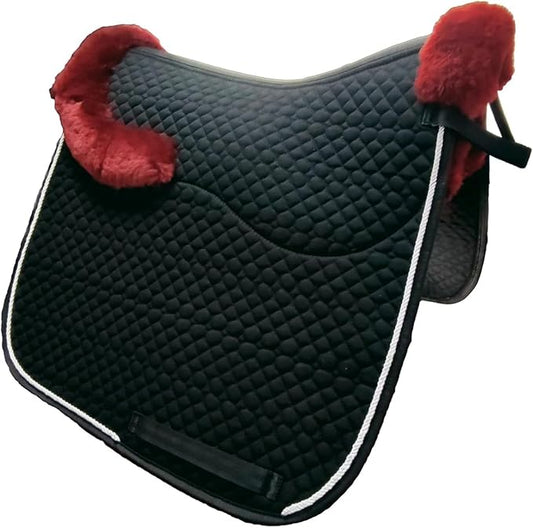Woolous Dressage Saddle Pad, English Saddle Pad with Sheepskin Trim, Lambskin Wool Fleece Lining, Square Saddle Pad for Equestrian Riding, Comfortable & Shock Absorbing