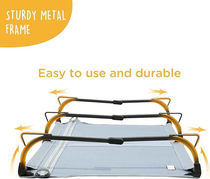 Daisy Cot, XL Foldable Elevated Dog Bed, Portable Raised Outdoor Folding Dog Cots, Cooling, Chew Proof, Waterproof, Heavy Duty Up to 160 lbs for Camping/Home, Grey, 49"x 33"x7"