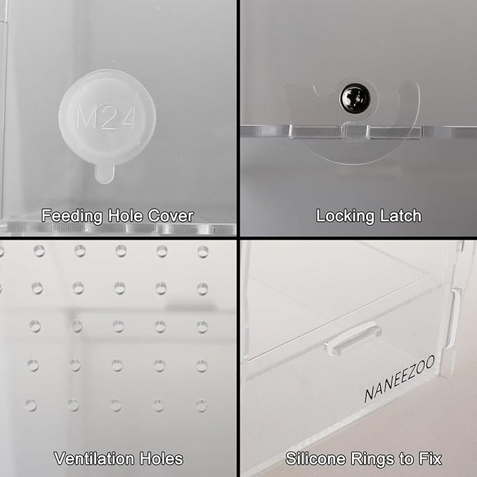 NANEEZOO Micro Habitat Terrariums with Locking Latch, 8x6x12 Inches Acrylic Reptile Tank with Water-tight Base, Arboreal Enclosure for Tarantula Jumping Spiders Small Tree Dwelling Reptiles (Arboreal)