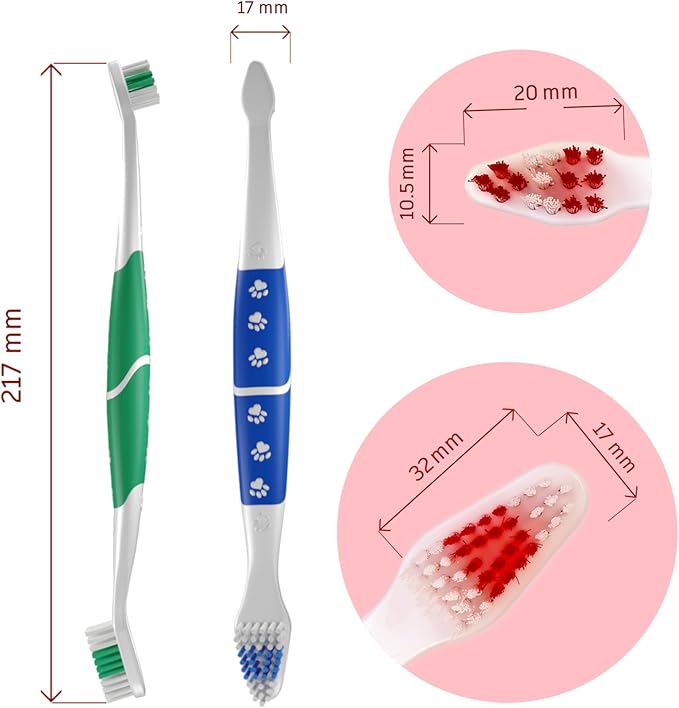 Pet Toothbrush for Dogs, Cats with Soft Bristles - Easy Teeth Cleaning & Dental Care, Non Slip Dual Head Dog Toothbrush for Medium & Large Pets, Toothpaste Not Included, Pack of 4(Multi)