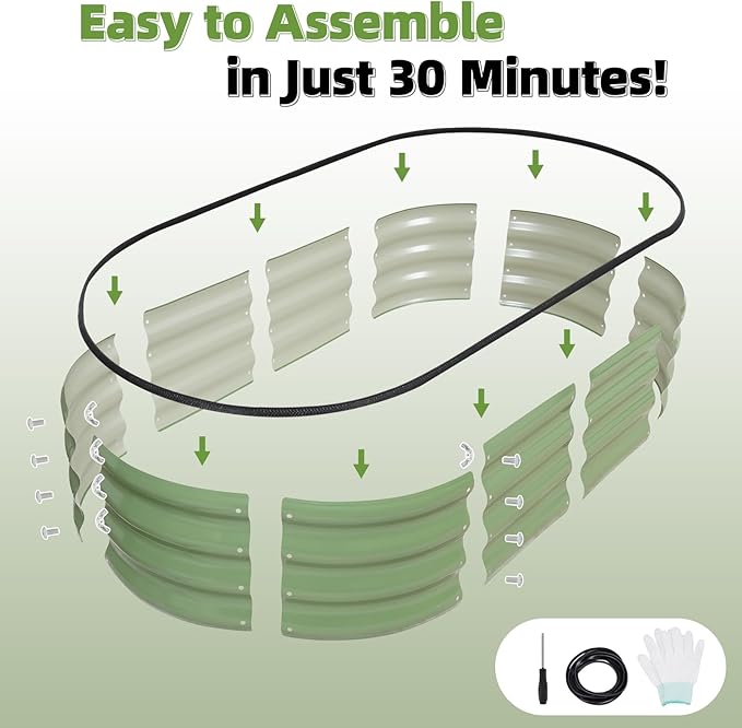 G GOOD GAIN Galvanized Metal Raised Garden Bed Kit - 4x2x1FT Outdoor Planter Box with Safety Edging and Gloves for Vegetables, Fruits, Flowers(White, 2PC)