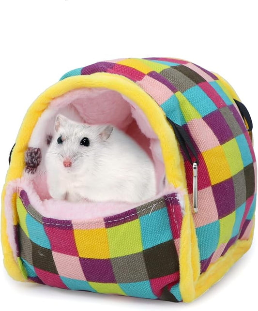 Wontee Hamster Bed Hideout Sugar Glider Hammock Small Animal Warm Bed House for Hamsters Hedgehogs Sugar Glider Gerbils Mice (Medium, Colorful Plaid)
