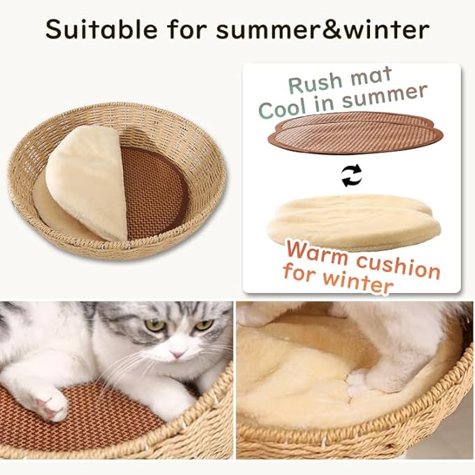 Wooden Cat Tower for Large Cats 63’‘, Modern Multi-Level Condo with Natural Wood, Indoor Cat Furniture for Medium and Big Pets (White 81007s)