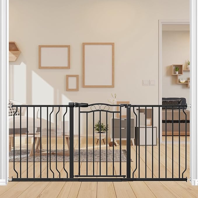62.2-71.6" Extra Wide Baby Gate for Stairs No Drilling, 30" Tall Auto Close Press Mounted Baby Gate for Doorways, Adjustable Width Walk Through Long Gates for Kids or Pets, Black