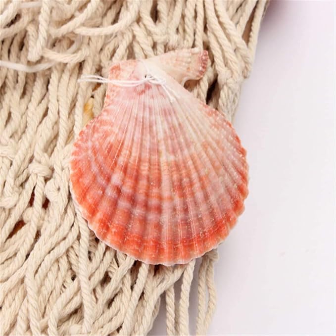 Nature Fish Net Wall Decoration with Shells, Ocean Themed Wall Hangings Fishing Net Party Decor for Pirate Party,Wedding,Photographing Decoration (Fishnet-2pack-Beige)