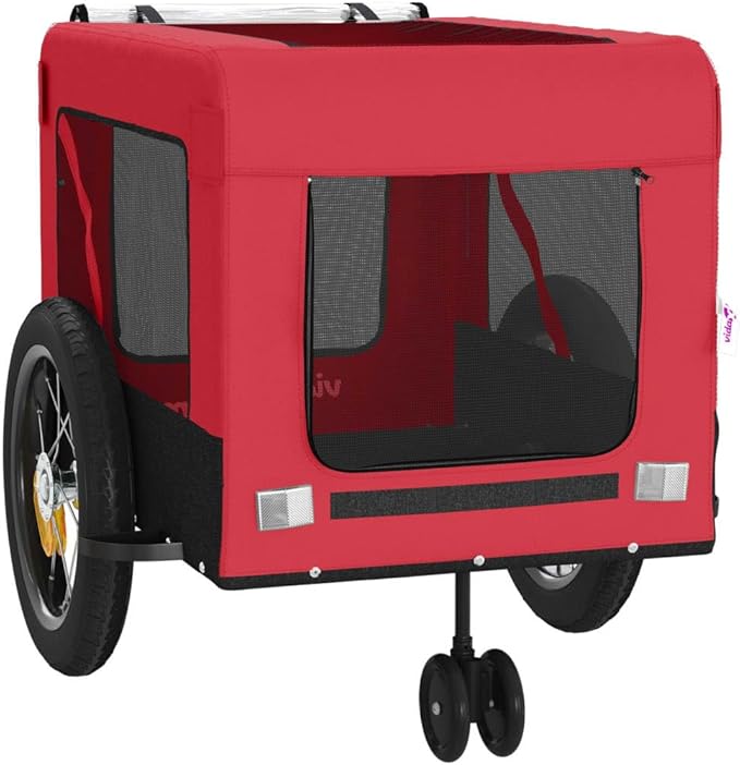 Tidyard Pet Bike Trailer Red and Black Oxford Fabric and Iron Pet Bicycle Carrier, Animal Bike Stroller for Cat, Puppy, Dog, Outdoor, Travel Style C