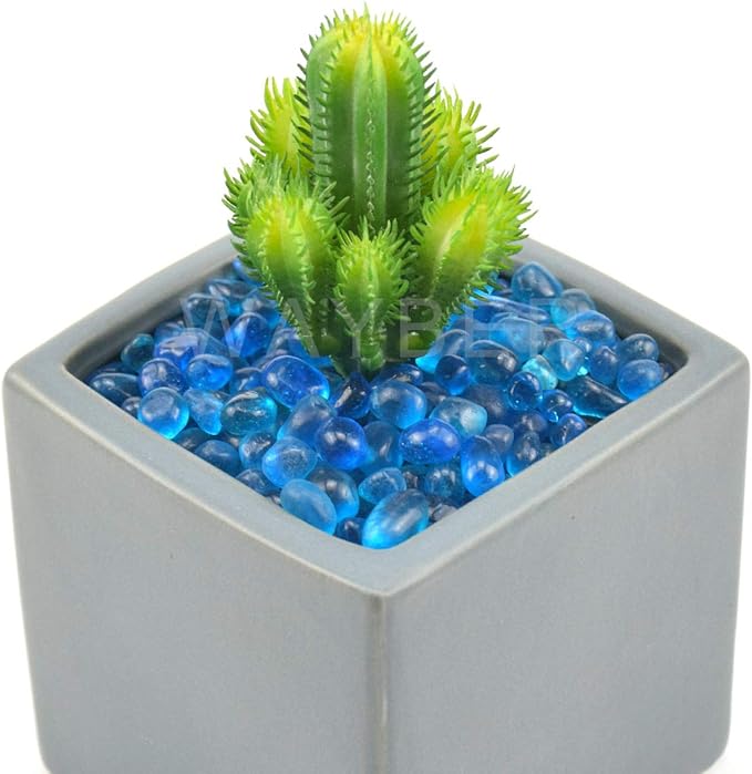 WAYBER Glass Stones, 1Lb/460g Irregular Sea Glass Pebbles Non-Toxic Artificial Crystal Gemstones for Aquarium Turtle Tank Vase Filler Terrarium Flowerpot Decoration, Lake Blue