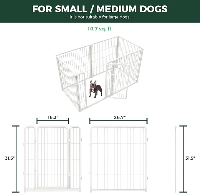 FXW Homeplus Unleashed Indoor Dog Playpen - Stress-Free and Safe Play, Heavy Duty 32 Inch 6 Wire Panels Dog Pen for Small and Medium Dogs, White│Patented