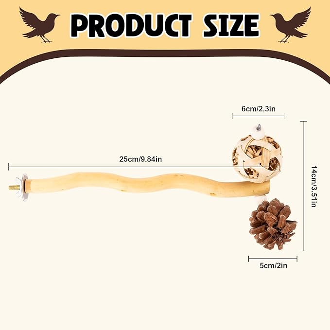 Bird Toys Perch Stand for Cage with Pine Cones, Natural Parrot Toys, Small Chewing Sticks Toys Bird Cage Accessories for Conures Parakeets Cockatoo African Grey Parrots (1PCS)