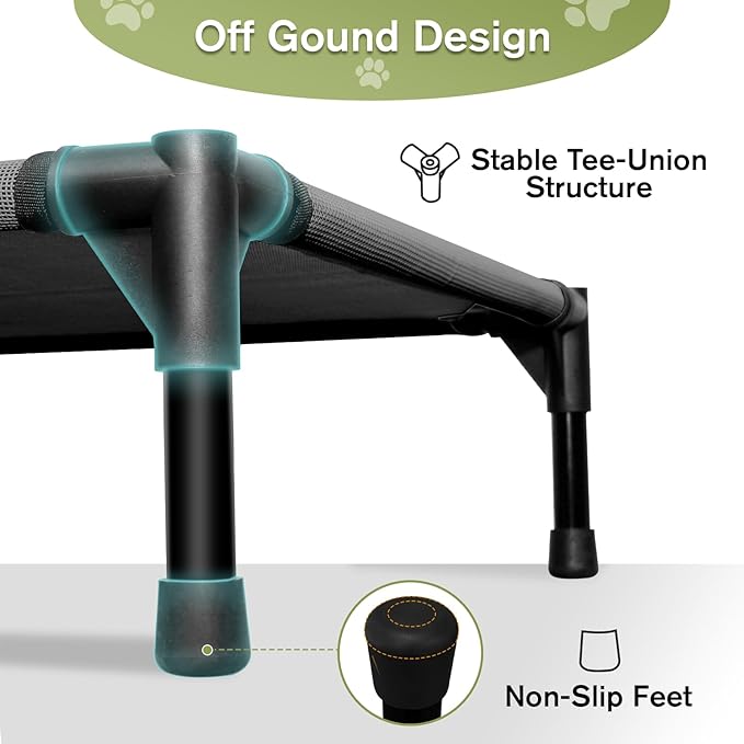 Small Elevated Dog Bed 22 Inch - Puppy Cooling Cot with Removable Washable Breathable Mesh, Raised Dog Cots Beds for Indoor and Outdoor, Black