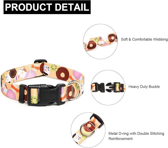 Mercano Adjustable Dog Collar - Special Design Patterns, Soft Nylon Comfortable Sturdy Pet Collar for Small Medium Large Dogs (S, Beige Cookie)