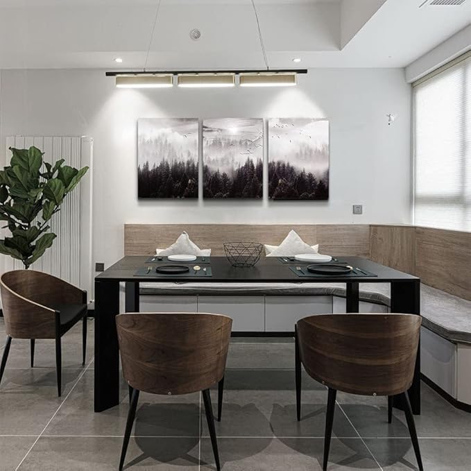 Framed Canvas Art - Boho Wall Decor Set of 3: Foggy Forest Trees Scenery for Living Room, Bedroom, Office, Farmhouse, Home Decoration