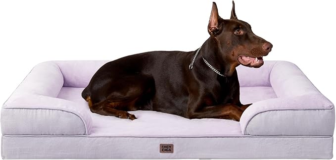 EHEYCIGA Orthopedic XL Dog Beds, Waterproof Memory Foam Dog Bed for Extra Large Dogs, Non-Slip Bottom and Egg-Crate Foam Big Pet Couch Bed with Washable Removable Cover,Lilac