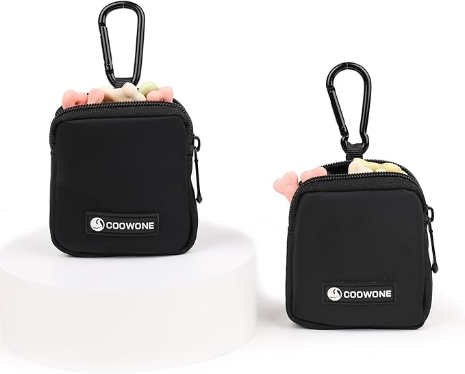 Dog Treat Pouch 2 PCS, Waterproof Small Dog Treat Bag for Leash, Hands Free Dog Walking Bag with Carabiner, Dog Poop Bag Holder for Pet Puppy Travel or Outdoor Use, Zipper Closure to Avoid Spilling