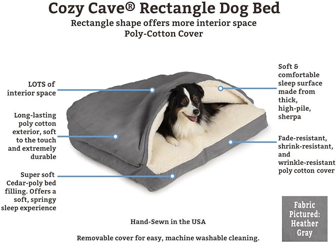 Snoozer Rectangle Cozy Cave Dog Bed - Indoor Dog Bed with Cover Cave, Covered Calming Burrow for Large Sized Pets with Blanket Attached, Enclosed, Washable - XL, Olive