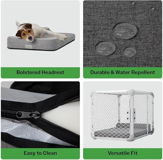 Diggs Bolstr Orthopedic Dog Bed with Headrest - Dog Crate Bed for Evolv Crate & Other Standard Pet Kennels - Durable & Comfortable - (Medium)