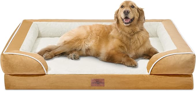 Comfort Expression Extra Large Dog Beds, XL Dog Beds Waterproof, Orthopedic Washable Dogs Beds with Bolster, Pet Sofa Couch with Removable Cover & Non-Slip Bottom(X-Large,Khaki)