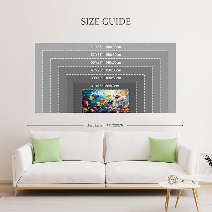 School of Fish Printed Canvas Wall Art – Framed Abstract Ocean Print – Vibrant Fish Wall Decor for Living Room, Bedroom, Office (Black Framed, 55"x27"|140x70cm)