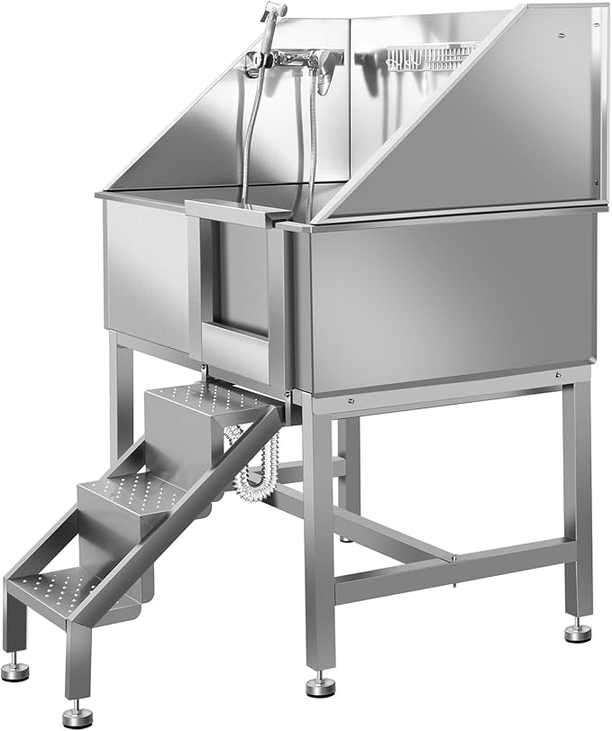 38"" Pet Dog Bathing Station W/Ramp, Professional Stainless Steel Dog Grooming Tub W/Soap Box, Faucet,Rich Accessory, Dog Bathtub for Large,Medium,Small Pets, Washing Sink for Home,R-RAMP