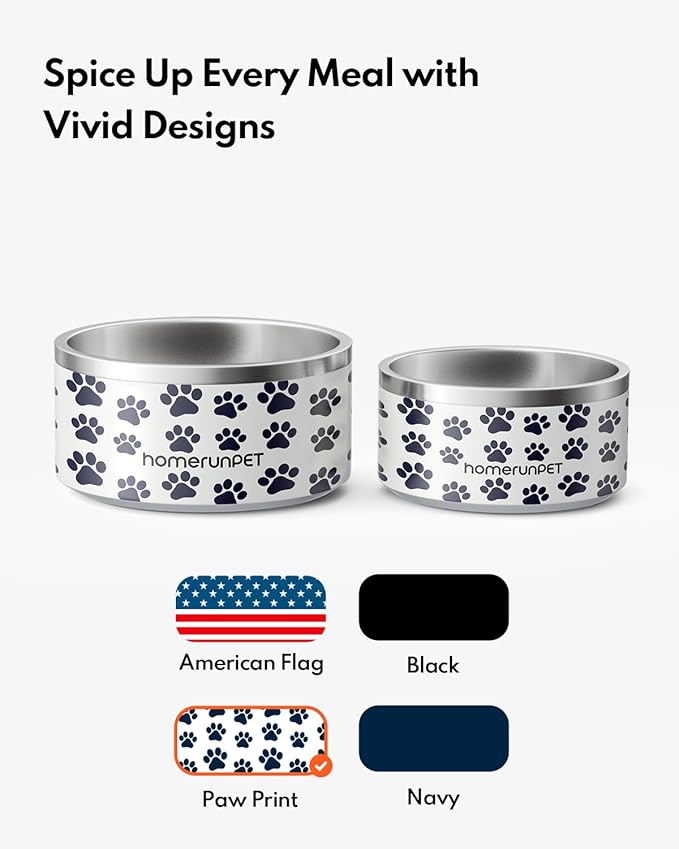 Dog Bowl, HomeRunPet Dog Food Water Bowl with Non-Slip Rubber Base, Metal Insulated Stainless Steel Dog Bowls, Double Wall Dog Bowl for Small Medium Large Dogs, Durable, Dishwasher Safe, 32oz