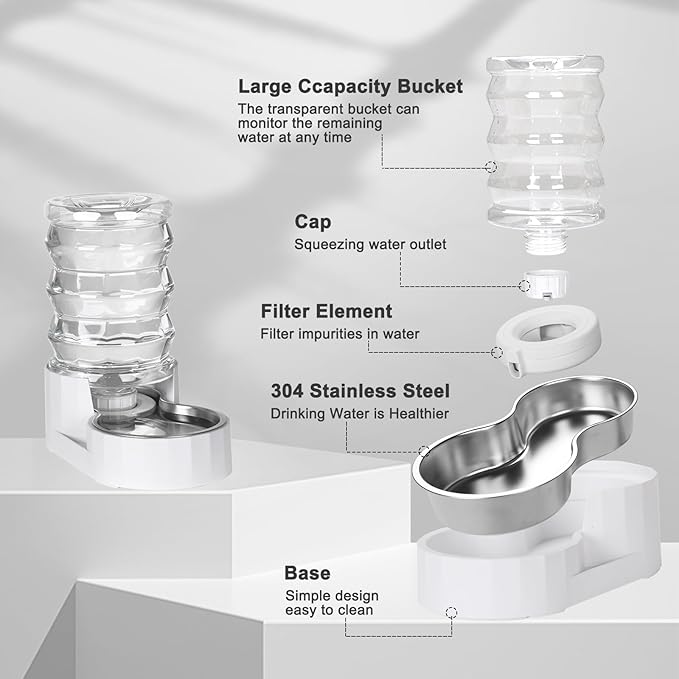 RIZZARI Pet Water Bowl Dispenser: 4L Automatic Stainless Steel Gravity Feeder - Large Capacity Ideal for Cats and Small Dogs - Indoor and Outdoor Hydration