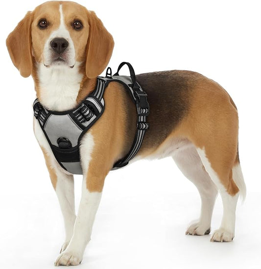 Eagloo Dog Harness Small Sized Dog, No Pull Service Vest with Reflective Strips and Control Handle, Adjustable and Comfortable for Easy Walking, No Choke Pet Harness with 2 Metal Rings, Grey, S