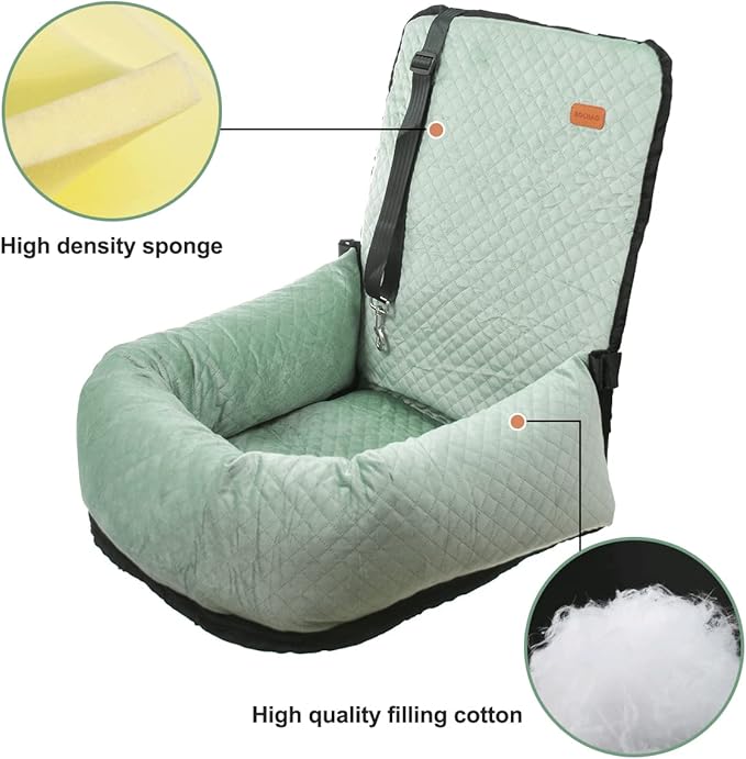 Dog Car Seat for Small Medium Dogs Up to 40lbs, Detachable Washable Soft Pet Booster Travel Bed for Front & Green Seat with Safety Leash Belt