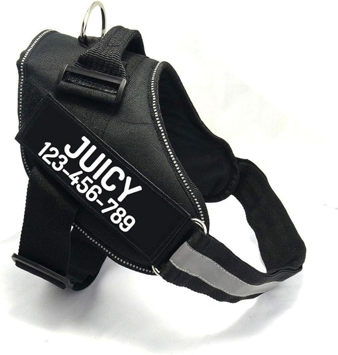 PawPawify Custom No Pull Dog Harness with Name and Phone Number, Heavy Duty Personalized Pet Vest to Prevent Tugging, Pulling, or Choking, Training and Walking (Black, S (10-19LBS))