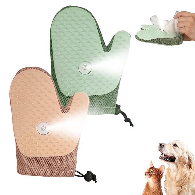 All-in-One Grooming Mist Glove for Pets, Cat Grooming Steam Gloves, Double Sided Pet Hair Remover Gloves for Clothes Furniture, Removal Glove Tool For Long Short Curly Dogs Cats Hair (Pink+Green)