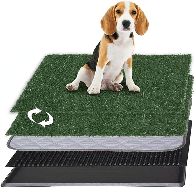 Artificial Grass Dog Grass Pad with Tray, Reusable Pet Urinal Pads for Training, 4 Layers Washable Bathroom Balcony Indoor Dog Potty (L-20×30")