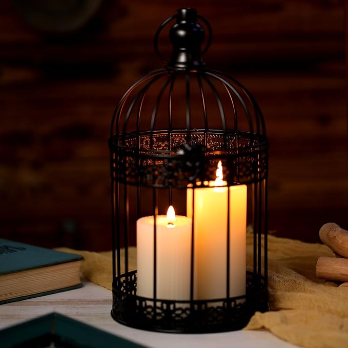 Sliner 4 Pcs Bird Cage Decorative Candle Holder Vintage Candle Holder Cage Lanterns Model for Modern Table House Home Decoration(Black)
