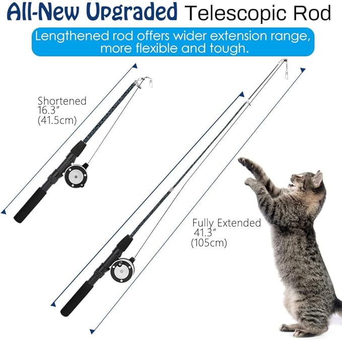 Pawaboo Cat Feather Toys, 4 Pack Interactive Cat Feather Teaser Wand Toys, Retractable Fishing Pole Wand Catcher Exerciser with Refill Fish, Dragonfly Worm with Bells, Fun Kitten Kitty Toy, Colorful