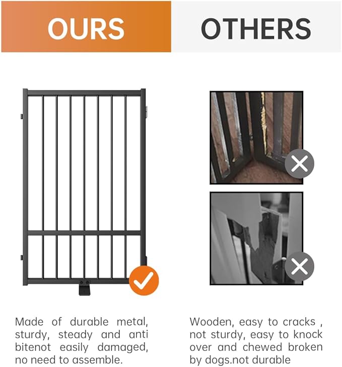 Full Metal Freestanding Dog Gate with Door, 36''Height Foldable Pet Dog Fence for Indoor & Outdoor, 4 Panels Extra Wide Free Standing TallDog Gates for Doorways,House,Stairs,Porch,Deck,Yard